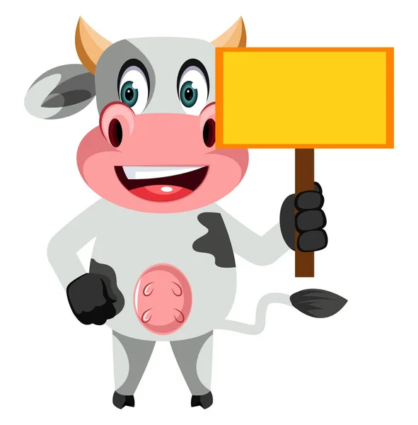 Vache avec panneau blanc, illustration, vecteur sur fond blanc . — Image vectorielle