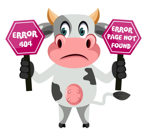 Krowa z 404 błąd, ilustracja, wektor na białym tle. — Wektor stockowy