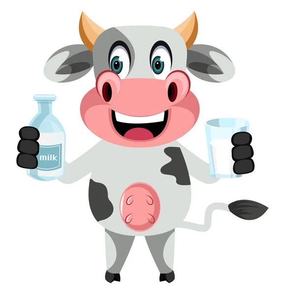 Cow with milk, illustration, vector on white background. — Stock Vector