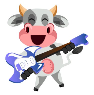 Gitar, illüstrasyon, beyaz arka plan üzerinde vektör ile İnek.