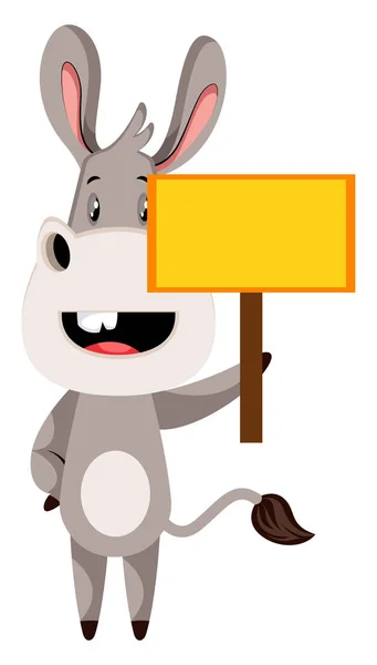 Donkey with blank sign, illustration, vector on white background — Stock Vector