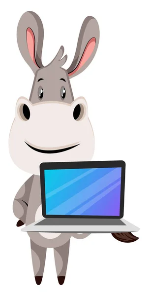 驴与笔记本电脑，插图，矢量在白色背景. — 图库矢量图片