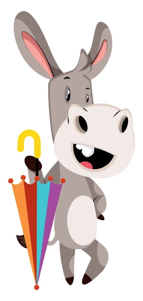 Donkey with umbrella, illustration, vector on white background. — Stock Vector