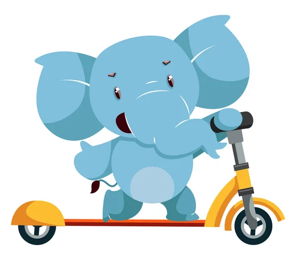 Elefante em scooter amarelo, ilustração, vetor em backgr branco — Vetor de Stock