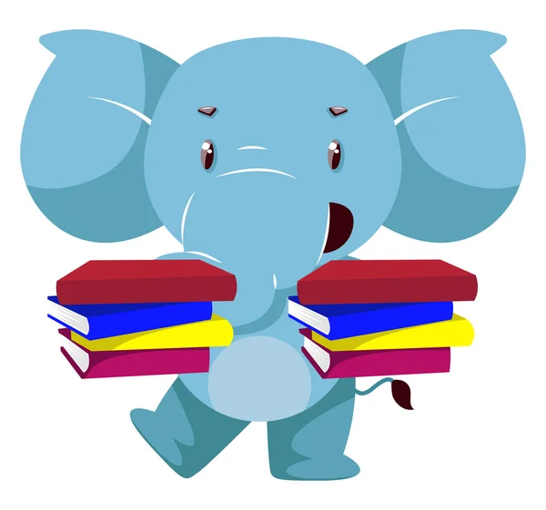 Elefante com livros, ilustração, vetor sobre fundo branco . — Vetor de Stock