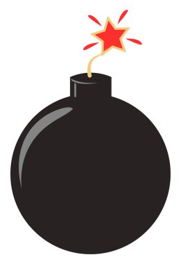 Beyaz arka planda bomba, illüstrasyon, vektör.