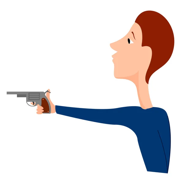 Niño con pistola, ilustración, vector sobre fondo blanco . — Vector de stock