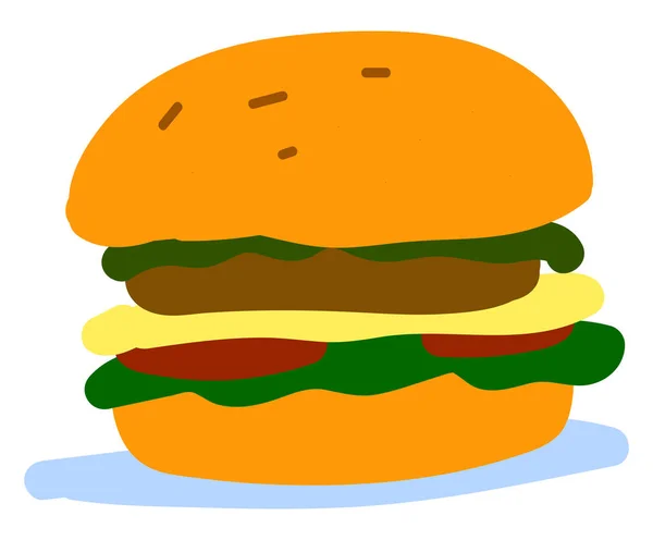 Grote hamburger, illustratie, vector op witte achtergrond. — Stockvector