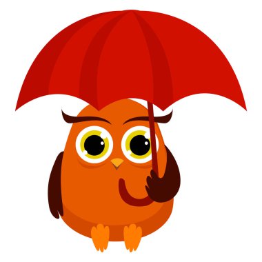 Beyaz arka plan üzerinde şemsiye, illüstrasyon, vektör ile baykuş.