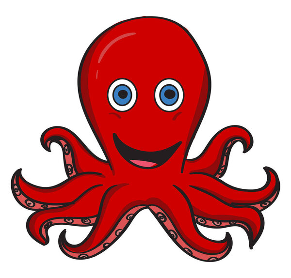 Красный осьминог, иллюстрация, вектор на белом фоне.