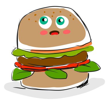 Üzgün burger, illüstrasyon, beyaz arka plan vektör.