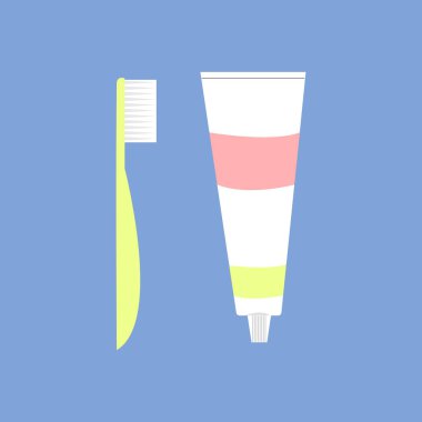 Diş macunu ve fırça, illüstrasyon, beyaz arka plan vektör.