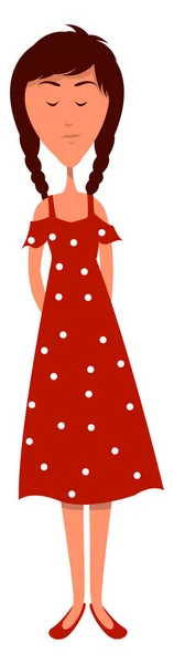 Chica en polka roja, ilustración, vector sobre fondo blanco . — Vector de stock