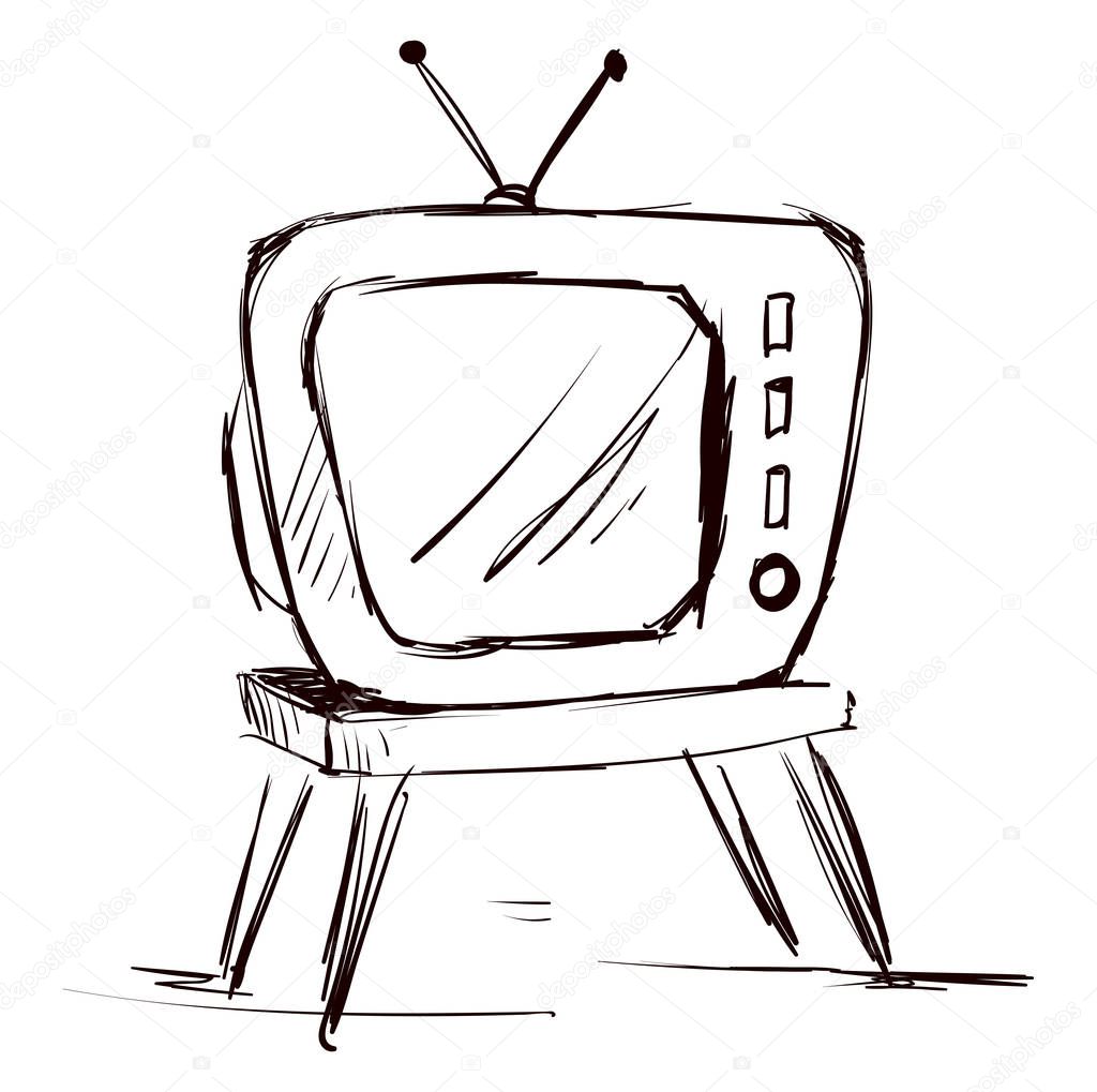 Old TV drawing, illustration, vector on white background.