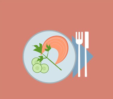 Plakaüzerinde balık gıda, illüstrasyon, beyaz arka plan üzerinde vektör.