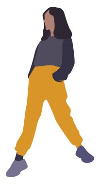 Sarı pantolonlu kız, illüstrasyon, beyaz arka plan üzerinde vektör