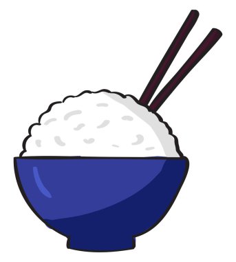 Mavi tencerede pirinç, illüstrasyon, beyaz arka plan üzerinde vektör.