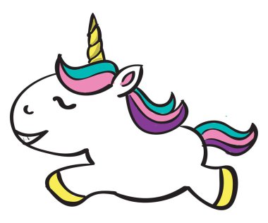 Tek boynuzlu at, illüstrasyon, beyaz arka plan üzerinde vektör.