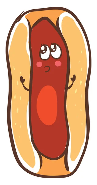 Scared hot dog, illustration, vector on white background. — Stock Vector