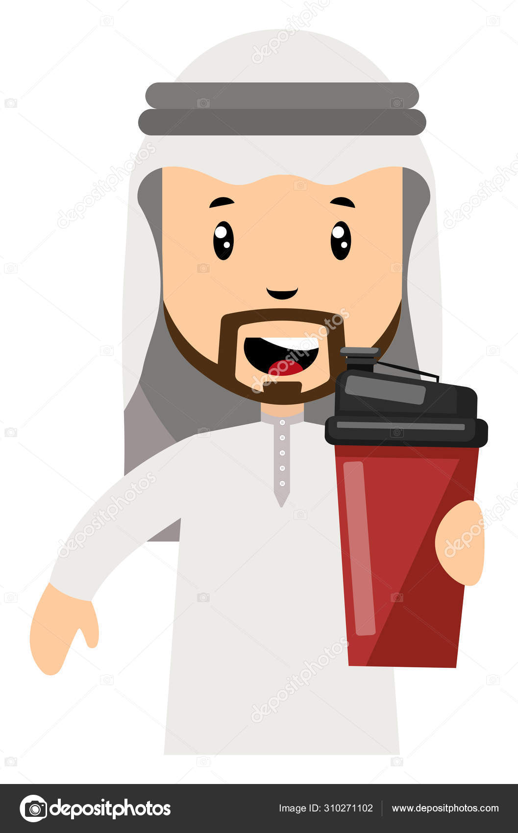 白い背景にコーヒー イラスト ベクトルを持つアラブの男性 白い背景にコーヒー イラスト ベクトルを持つアラブの男性