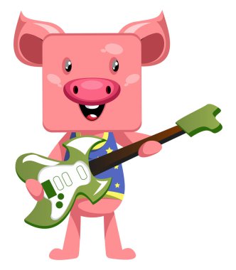 Gitar, illüstrasyon, beyaz arka plan üzerinde vektör ile Domuz.