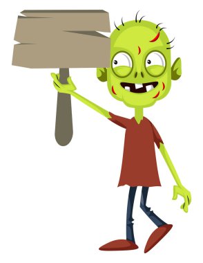 Ahşap işareti ile Zombi, illüstrasyon, beyaz backgroun vektör