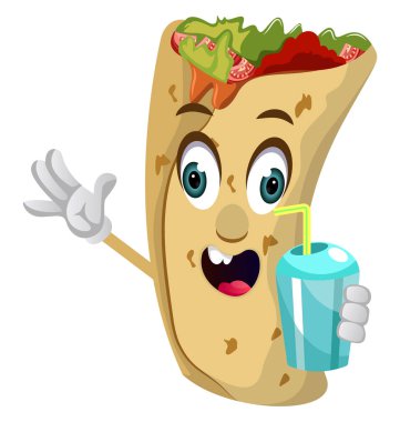 Su ile Burrito, illüstrasyon, beyaz arka plan vektör.