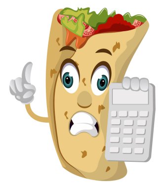 Hesap makinesi ile Burrito, illüstrasyon, beyaz backgroun vektör
