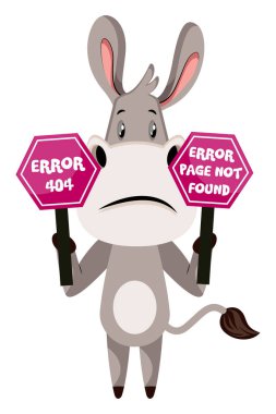 Donkey with 404 error, illustration, vector on white background. clipart