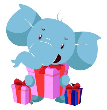 Doğum günü hediyesi ile Fil, illüstrasyon, beyaz ba vektör