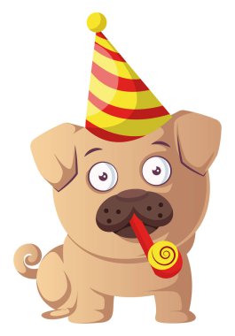Komik şapka, illüstrasyon, beyaz arka plan üzerinde vektör ile Pug.