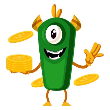 Beyaz arka plan üzerinde sikke, illüstrasyon, vektör ile Canavar.