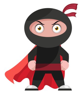 Kırmızı pelerinli Ninja, illüstrasyon, beyaz arka plan üzerinde vektör.