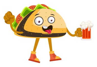 Taco bira, illüstrasyon, beyaz arka plan vektör ile.