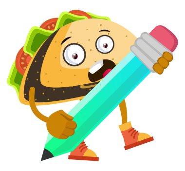 Büyük kalem, illüstrasyon, beyaz arka plan üzerinde vektör ile Taco.