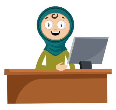 Masa başında oturan kadın, illüstrasyon, beyaz arka plan üzerinde vektör.