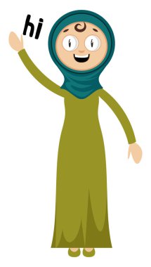 Kadın merhaba, illüstrasyon, beyaz arka plan üzerinde vektör söyleyerek.