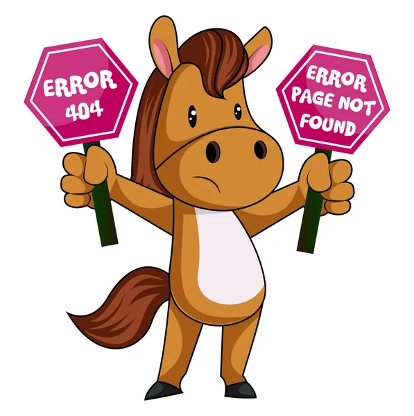 Koń z 404 błąd, ilustracja, wektor na białym tle. — Wektor stockowy