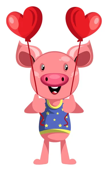 Pig with love balloons, illustration, vector on white background — Stock Vector