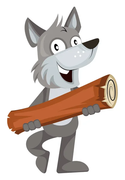 Wolf with log, illustration, vector on white background. — Stock Vector