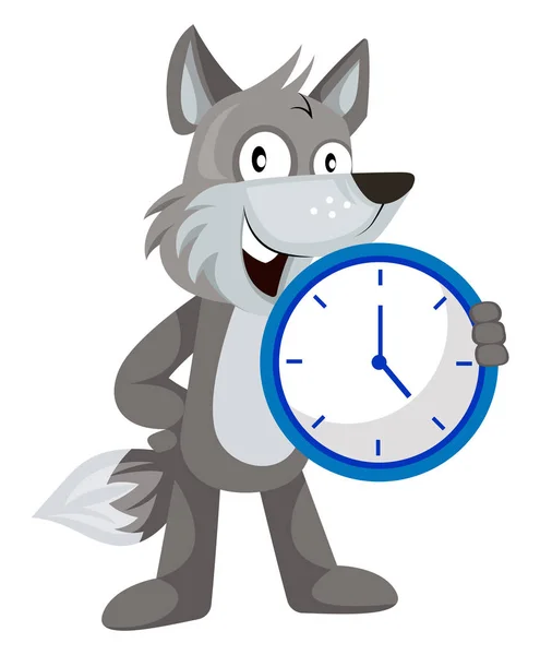 Vlk s hodinami, ilustrace, vektor na bílém pozadí. — Stockový vektor