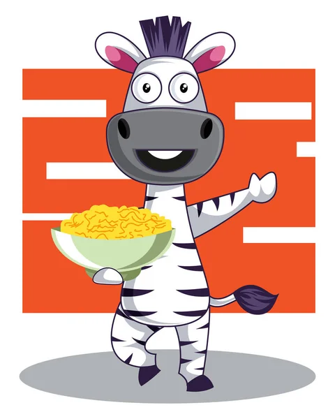 Zebra s svačinkou, ilustrace, vektor na bílém pozadí. — Stockový vektor