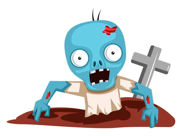 Zombie im Grab, Illustration, Vektor auf weißem Hintergrund. — Stockvektor