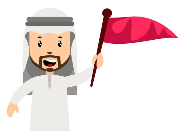 Arab men with red flag, illustration, vector on white background — Stock Vector
