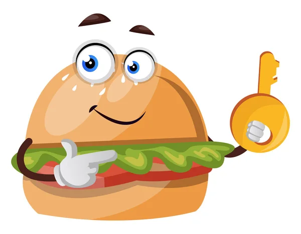 Hamburguesa con llave, ilustración, vector sobre fondo blanco . — Vector de stock