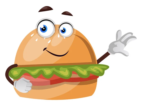 Burger el ile gösteren, illüstrasyon, beyaz backgrou vektör — Stok Vektör