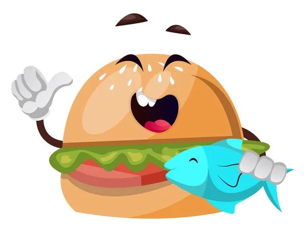 Hamburguesa con pescado, ilustración, vector sobre fondo blanco . — Vector de stock