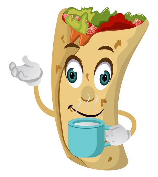 Burrito mit Kaffee, Illustration, Vektor auf weißem Hintergrund. — Stockvektor