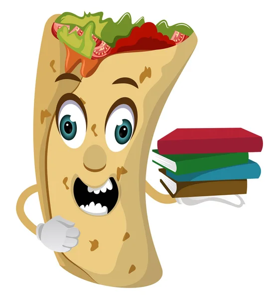 Burrito mit Büchern, Illustration, Vektor auf weißem Hintergrund. — Stockvektor