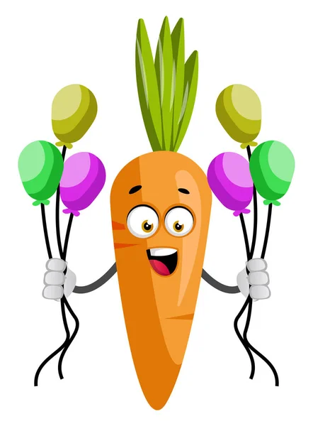 Carrot with balloons, illustration, vector on white background. — Stock Vector